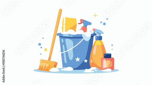 Professional Cleaning Equipment Concept: Water Bucket Icon on Flat Car