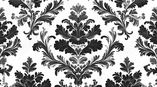 A wallpaper with floral pattern, a damask tapestry, a white background with retro flowers. Renaissance. Illustration
