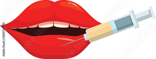 Syringe injecting filler into plump red lips, illustrating cosmetic lip augmentation