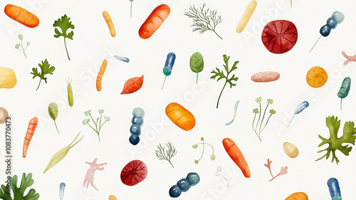 Wallpaper Mural vibrant pattern of various vegetables and herbs, including carrots, greens, and other colorful produce, creating lively and fresh design Torontodigital.ca