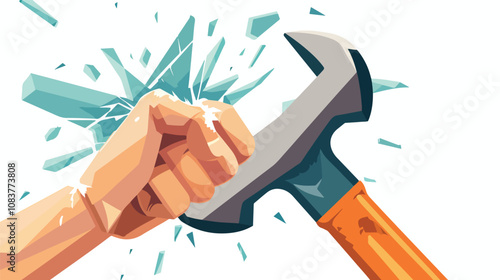 Close-Up of Male Hand Breaking Glass with Wrench