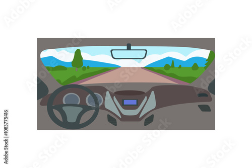 View of the road from the car interior. Vector illustration.