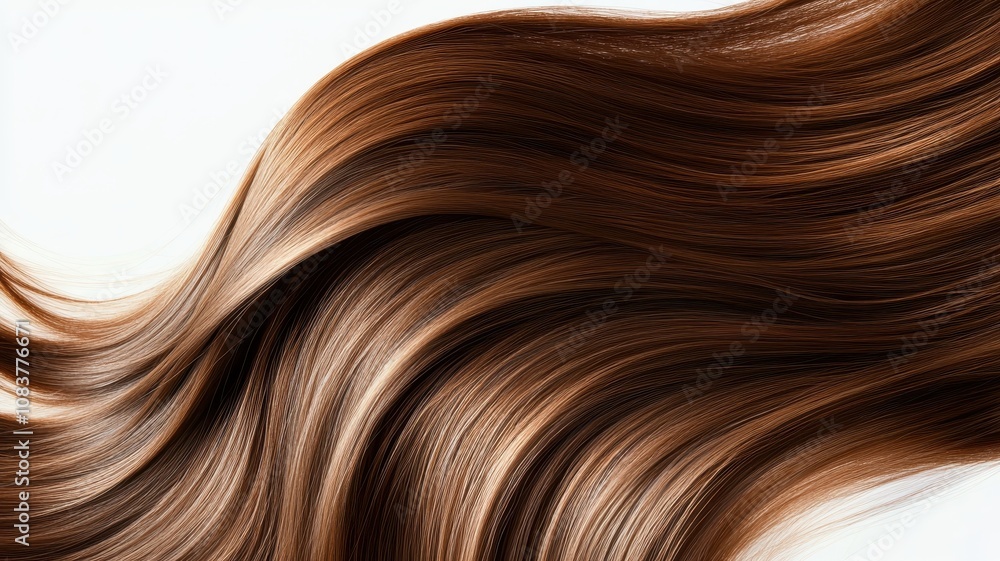 Fototapeta premium Beautiful model girl with Brown hair strand,silky healthy chestnut wavy hair strand,hair wavy ribbon, with smooth,Keratin straightening,Treatment,straight long hair,procedures,Smooth hairstyle.
