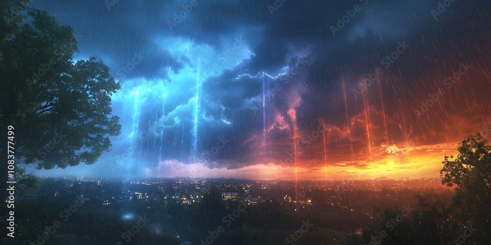 Obraz premium Storm Overlooking a Cityscape