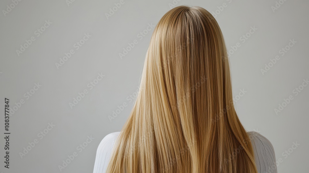 Fototapeta premium Beautiful model girl with blond hair strand,silky healthy chestnut wavy golden hair strand,hair wavy ribbon,Keratin straightening,Treatment,straight long hair,procedures,Smooth hairstyle.