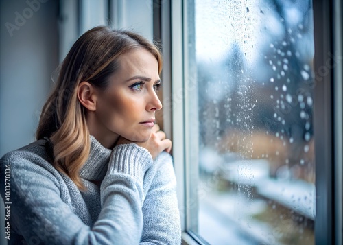 depression - seasonal affective disorder mental health woman sad comtemplative looking out the window alone
