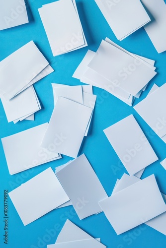 Wallpaper Mural Top view of white blank paper price tags on a blue background. Torontodigital.ca