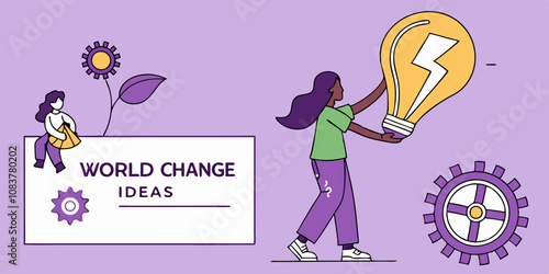world change ideas logos with violet background.