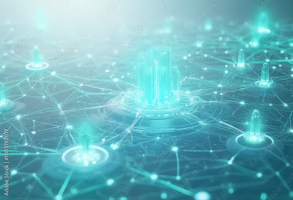 Obraz premium Futuristic, High Tech, white background, with network lines conveying a connectivity concept