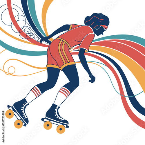 Retro Rollerblading: A silhouette of a rollerblader in vibrant retro-inspired colors glides across the page, surrounded by dynamic lines that evoke a sense of speed and motion. 