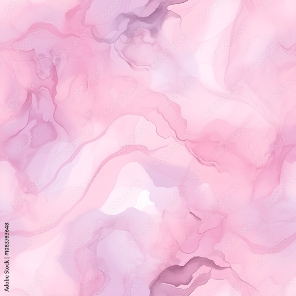 Fototapeta premium High resolution illustrations of fluid mist in pink and lavender, soft and dreamy abstract forms, delicate watercolor texture, seamless design