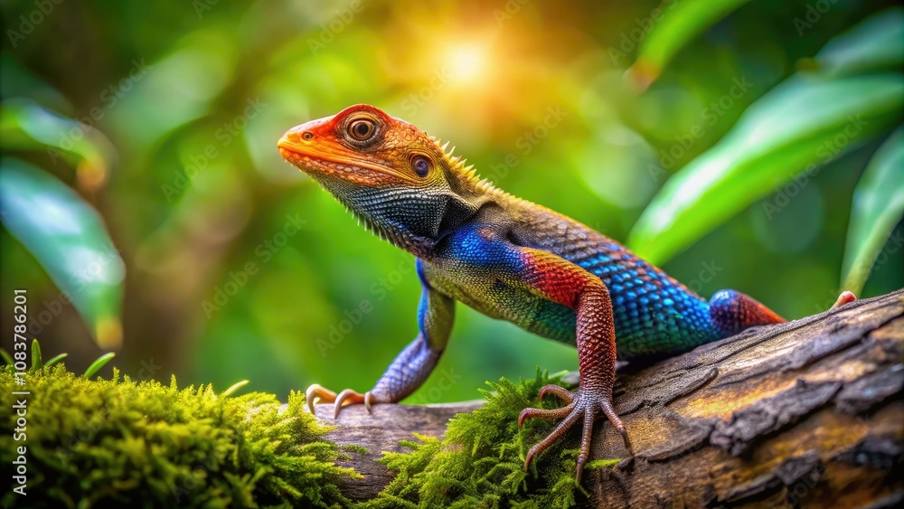Obraz premium Captivating Product Photography of a Small Lizard on a Tree Branch, Showcasing Nature's Beauty and Intricate Details, Perfect for Wildlife Enthusiasts and Eco-Friendly Brands
