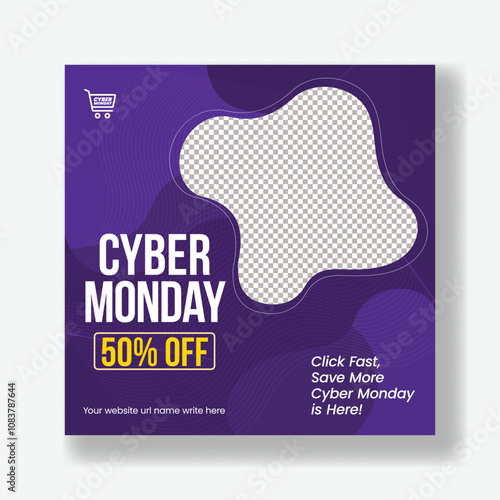 Trendy Cyber Monday Sale Discount Offer creative Social Media Banner Template for E-commerce and Fashion Retail Promotions, Editable Square Flyer or Poster Design modern creative colorful background