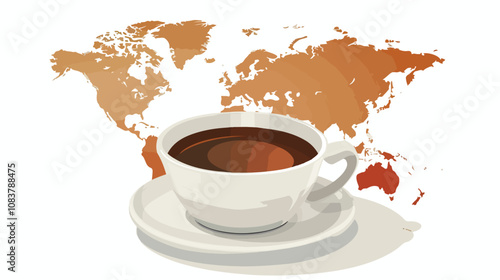 Close-Up of Coffee Cup and World Map Background