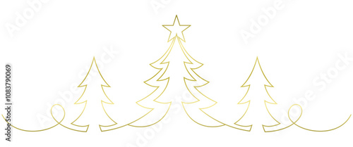 Golden luxury christmas tree line art style vector illustration, christmas card element design