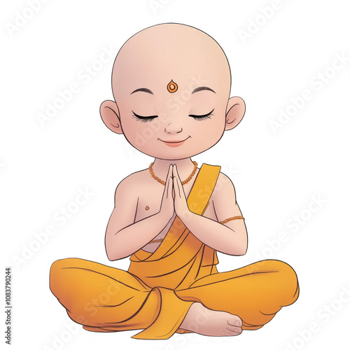 Little kid character for upayanan or thread ceremony isolated on transparent background, png