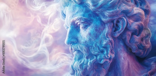 A Greek god in holographic colors, with a vaporwave aesthetic photo