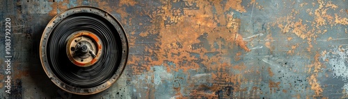 A lone, vintage typewriter ribbon spool, with traces of ink, set against a muted, textured backdrop