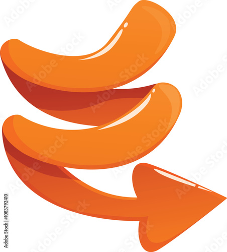 Glossy orange arrow spiraling downwards, symbolizing a decrease, decline, or downturn