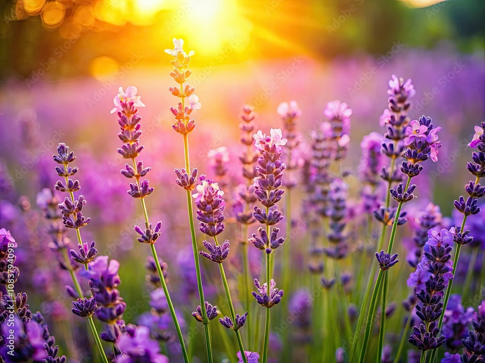 Obraz premium Close View of Vibrant Lavender Flowers in Summer Field - Urban Exploration Photography, Nature, Floral, Summer Vibes, Scenic Beauty, Relaxation, Aromatherapy, Colorful Landscapes, Outdoor Adventure