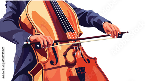 Close-up of Cello with Bow in Hands - Flat Style Vector