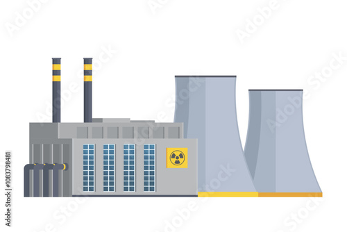 Nuclear Power Plant building vector illustration, flat style, editable element