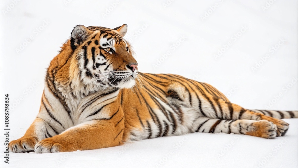 Obraz premium Tiger lying down isolated on white background