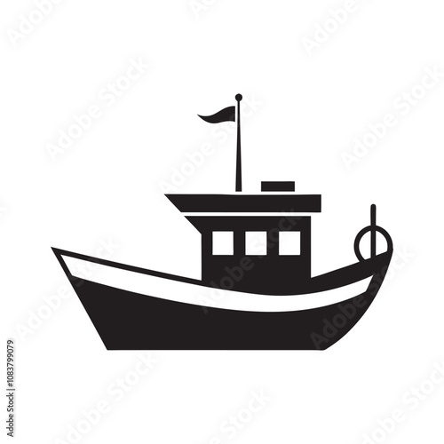 Fishing boat icon line art silhouette vector illustration