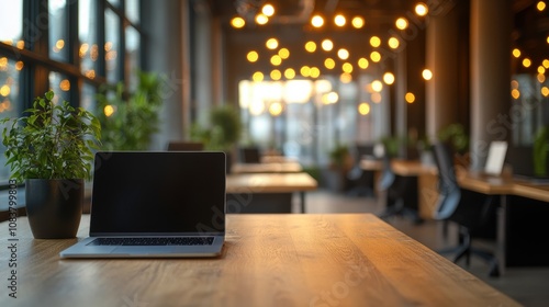 Wallpaper Mural Modern business office interior with blurred background and laptops Torontodigital.ca