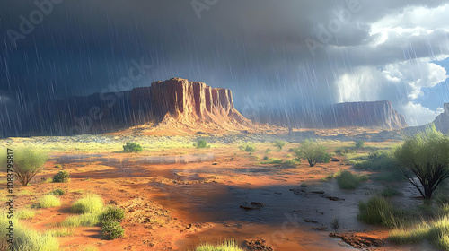 Rainy Day Desert Landscape Illustration