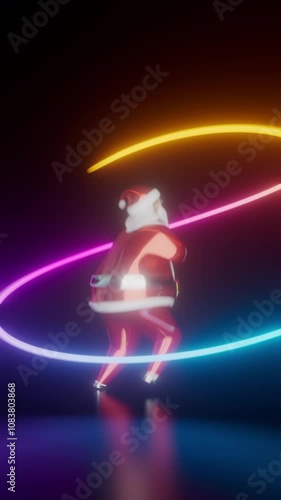 Red Hot glossy Christmas Santa Claus Dancing. Neon light looping. Vertical video. 3d rendering not AI