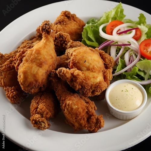 Delicious Fried Chicken with assortment metarial served photo