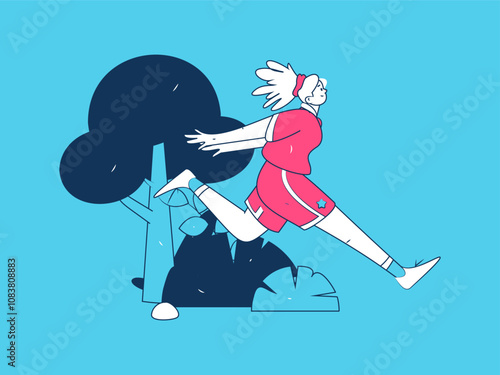 People exercising healthy running vector internet operation illustration
