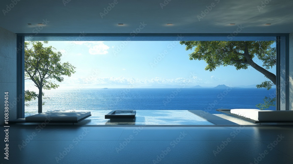 Fototapeta premium Modern Architecture with Ocean View and Infinity Pool