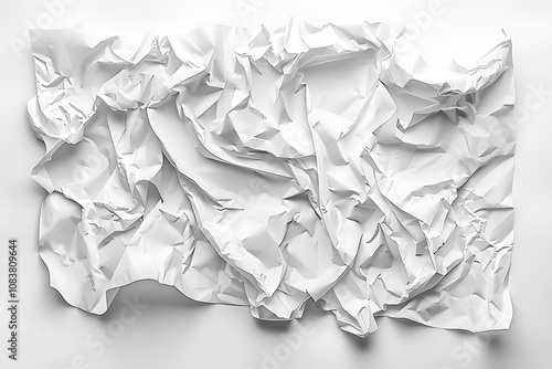 Crumpled white paper on white background