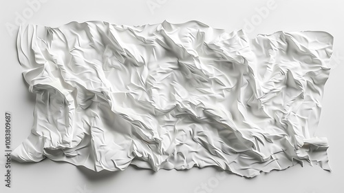 Crumpled white paper on white background