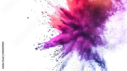 Explosion of colored powder isolated on white background