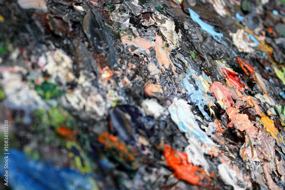 Obraz premium 油絵の具テクスチャ 暗め カラフル 抽象画