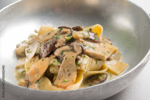 Bild auf Leinwand pappardelle with cep mushroom, traditional pasta recipe