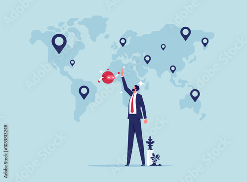 The concept of international business growth, Using AI to analyze global market expansion, Global business idea, Working with artificial intelligence, Global business growth