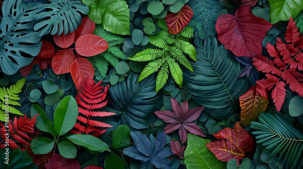 custom made wallpaper toronto digitalA vibrant assortment of tropical leaves showcasing various colors and textures, creating a lush, natural backdrop.