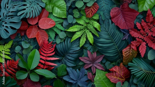 Wallpaper Mural A vibrant assortment of tropical leaves showcasing various colors and textures, creating a lush, natural backdrop. Torontodigital.ca