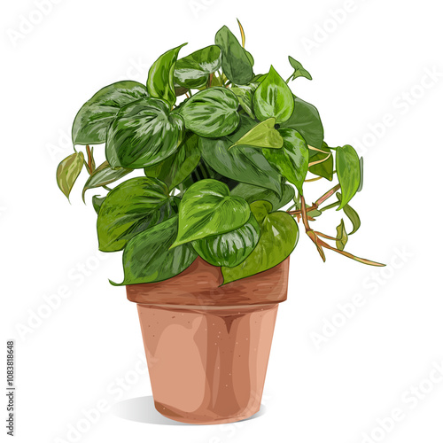 Realistic pathos plant doodle hand drawing botanical vector illustration 