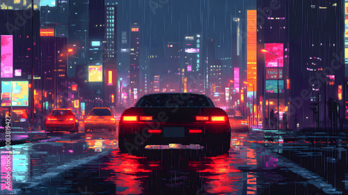 Cyber City Traffic pixel art style photo