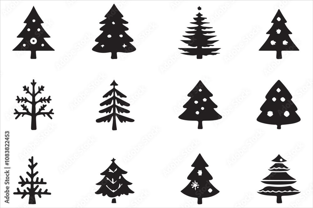 Fototapeta premium Christmas tree silhouette, Holiday vector art, Christmas vector set, Xmas tree clipart, Christmas illustration, Tree silhouette design, Winter holiday graphics, Christmas decor vector, Holiday vector