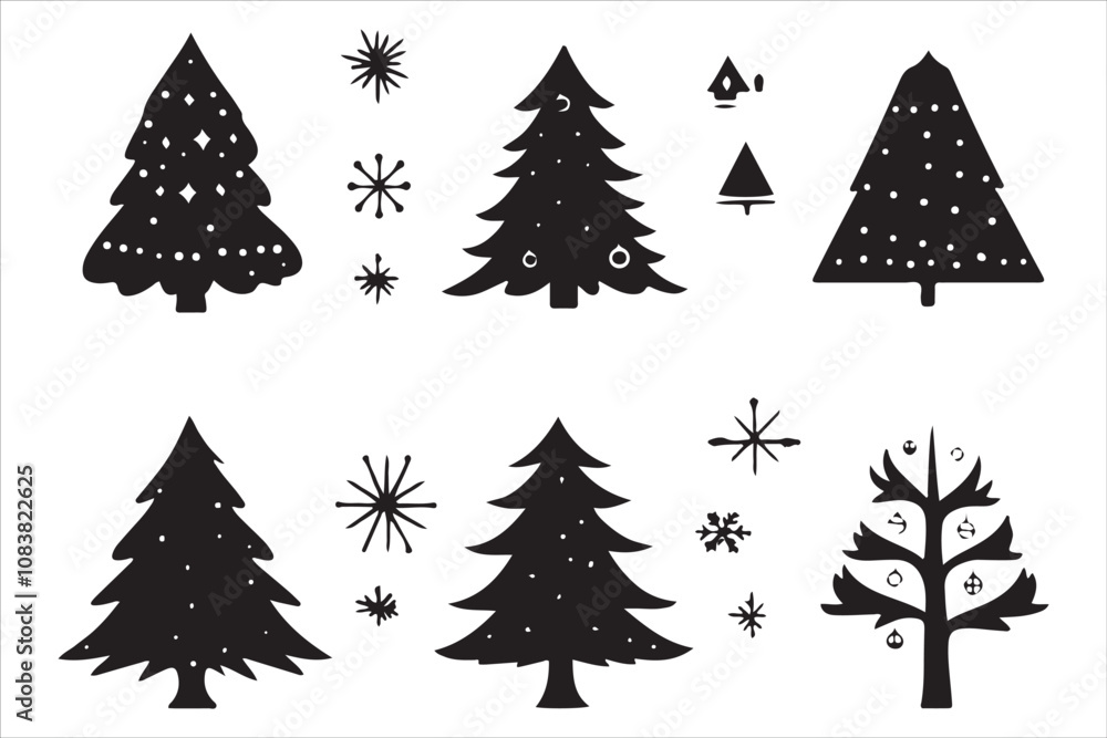 Obraz premium Christmas tree silhouette, Holiday vector art, Christmas vector set, Xmas tree clipart, Christmas illustration, Tree silhouette design, Winter holiday graphics, Christmas decor vector, Holiday vector 