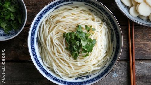 Cozy Traditional Lanzhou Lamian Noodle Soup with Fresh Cilantro photo