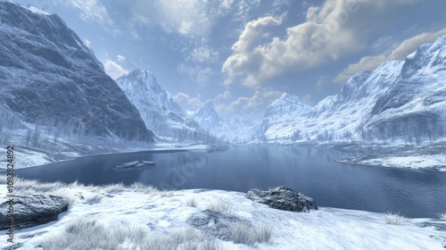 Wallpaper Mural A snowy mountain range with a large body of water in the foreground Torontodigital.ca