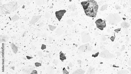 Terrazzo texture. Polished concrete floor and wall pattern. Old terrazzo flooring in seamless patterns texture , polished light gray, black and white stone for background.	