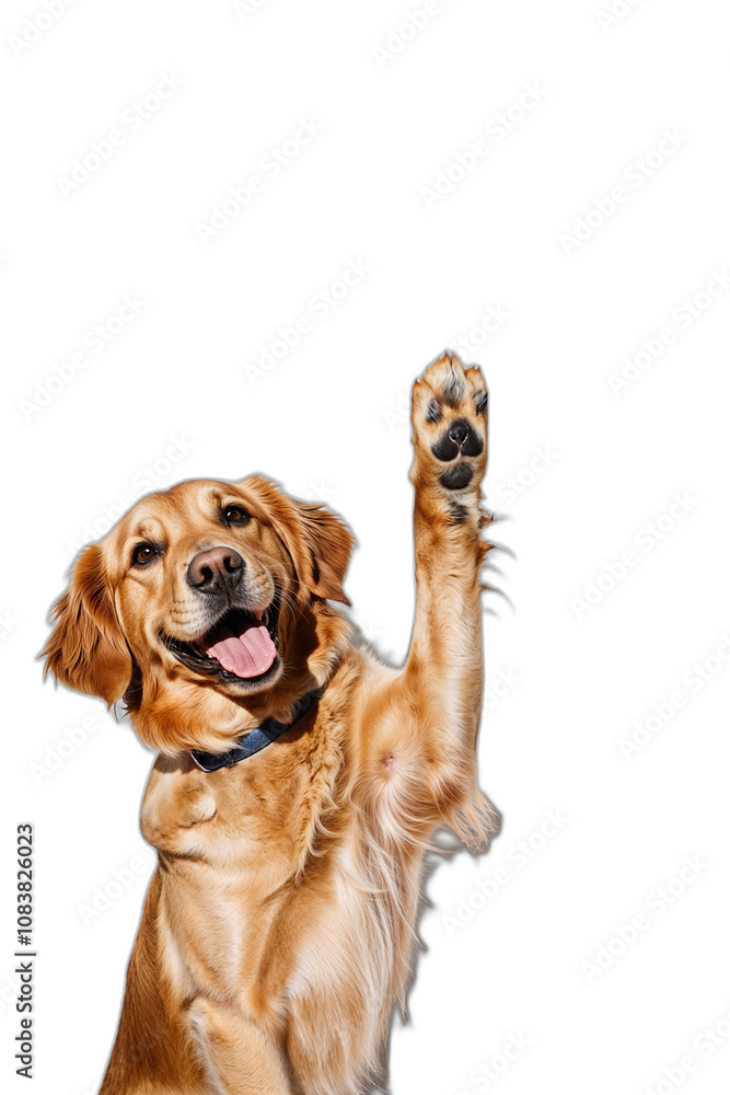 Fototapeta premium 飼い主とハイタッチする犬が見せる嬉しそうな表情と愛らしい仕草が魅力的。PNG,生成AI
